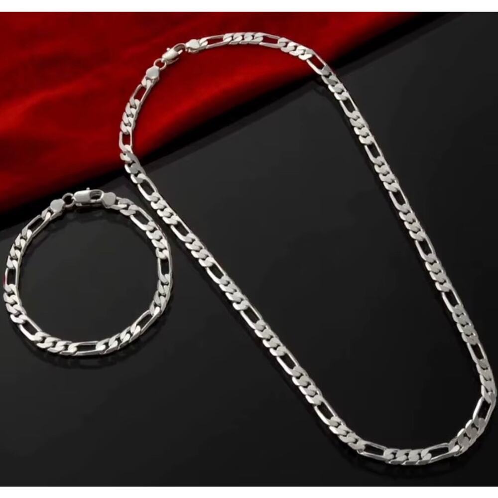 Set Necklace 4MM 18” Bracelet 8” 925 Sterling Silver Color Unisex